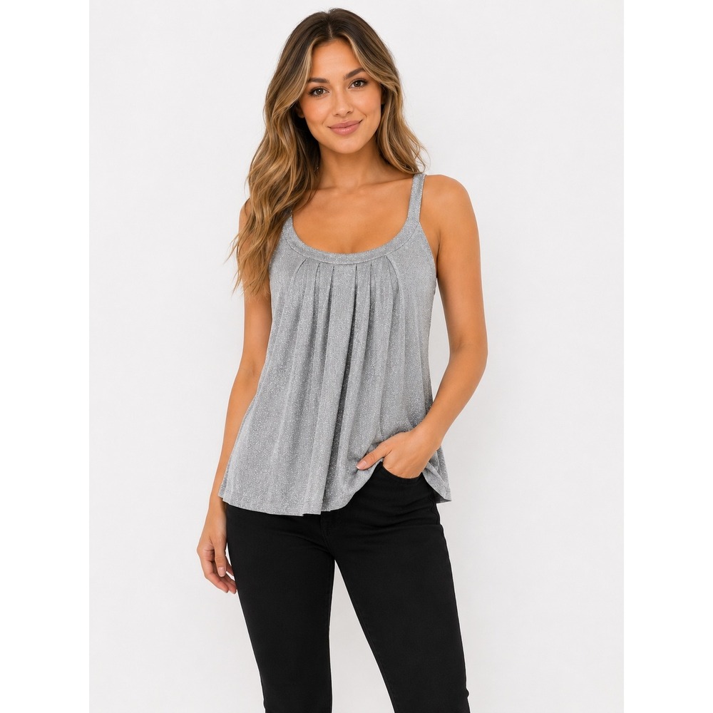 Jennifer Lopez Silver Metallic Shimmer Ruffle Back Tank Top JL512106 Mens M